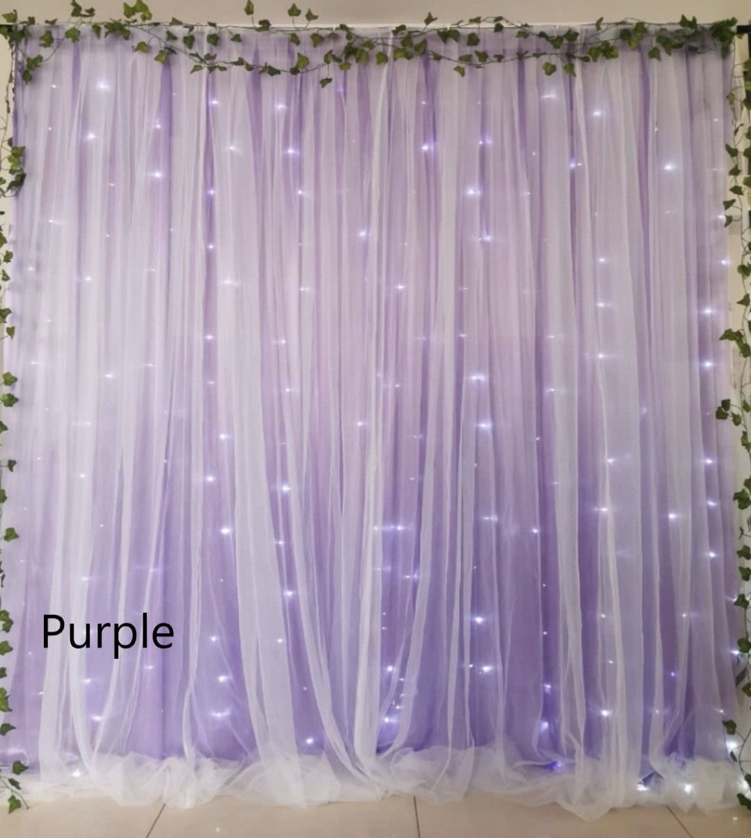 Colour backdrop with stand, LED fairy lights, with flower vines
