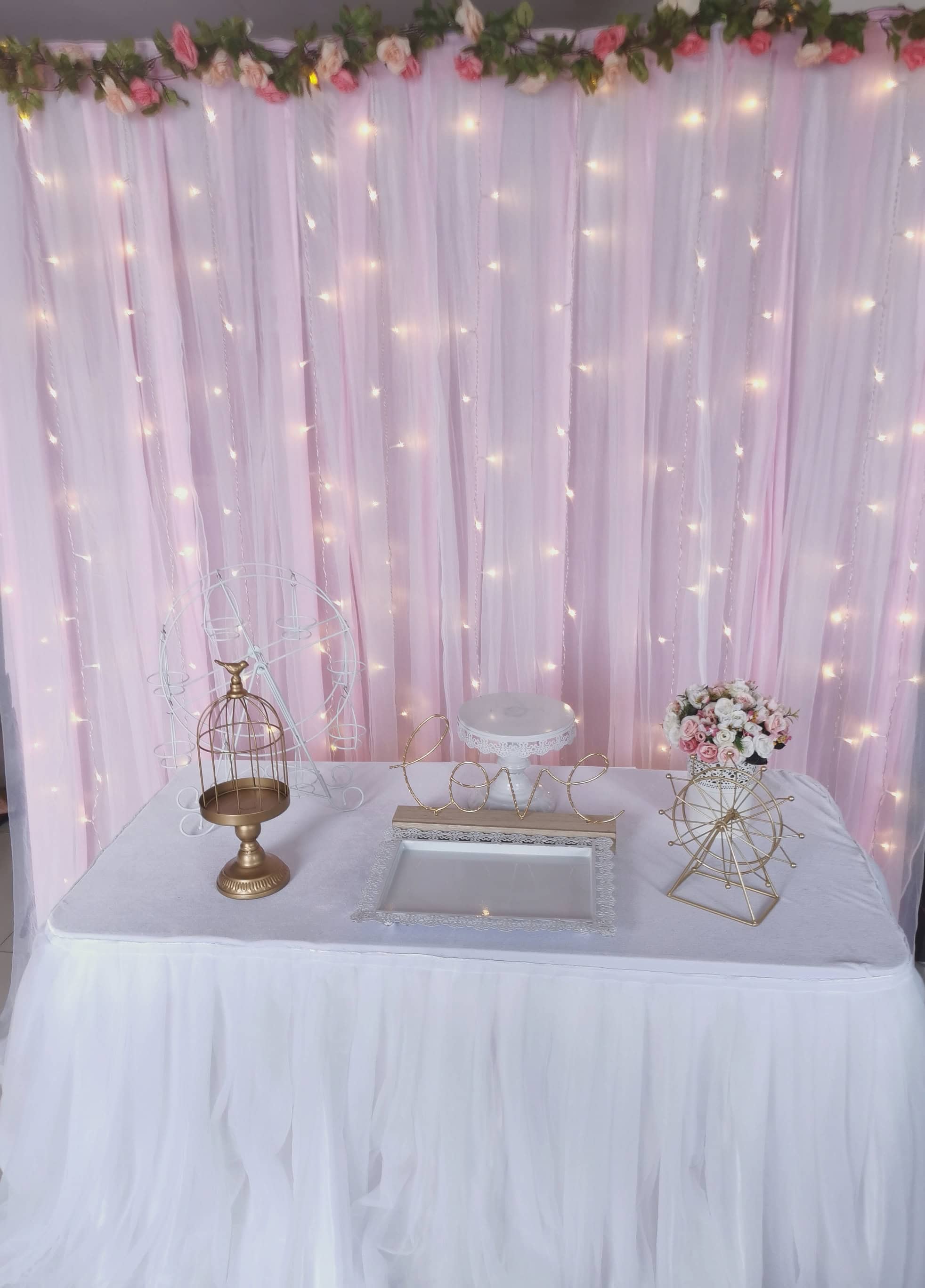 Pink Backdrop Set With Dessert Table Decorations (Design 1)