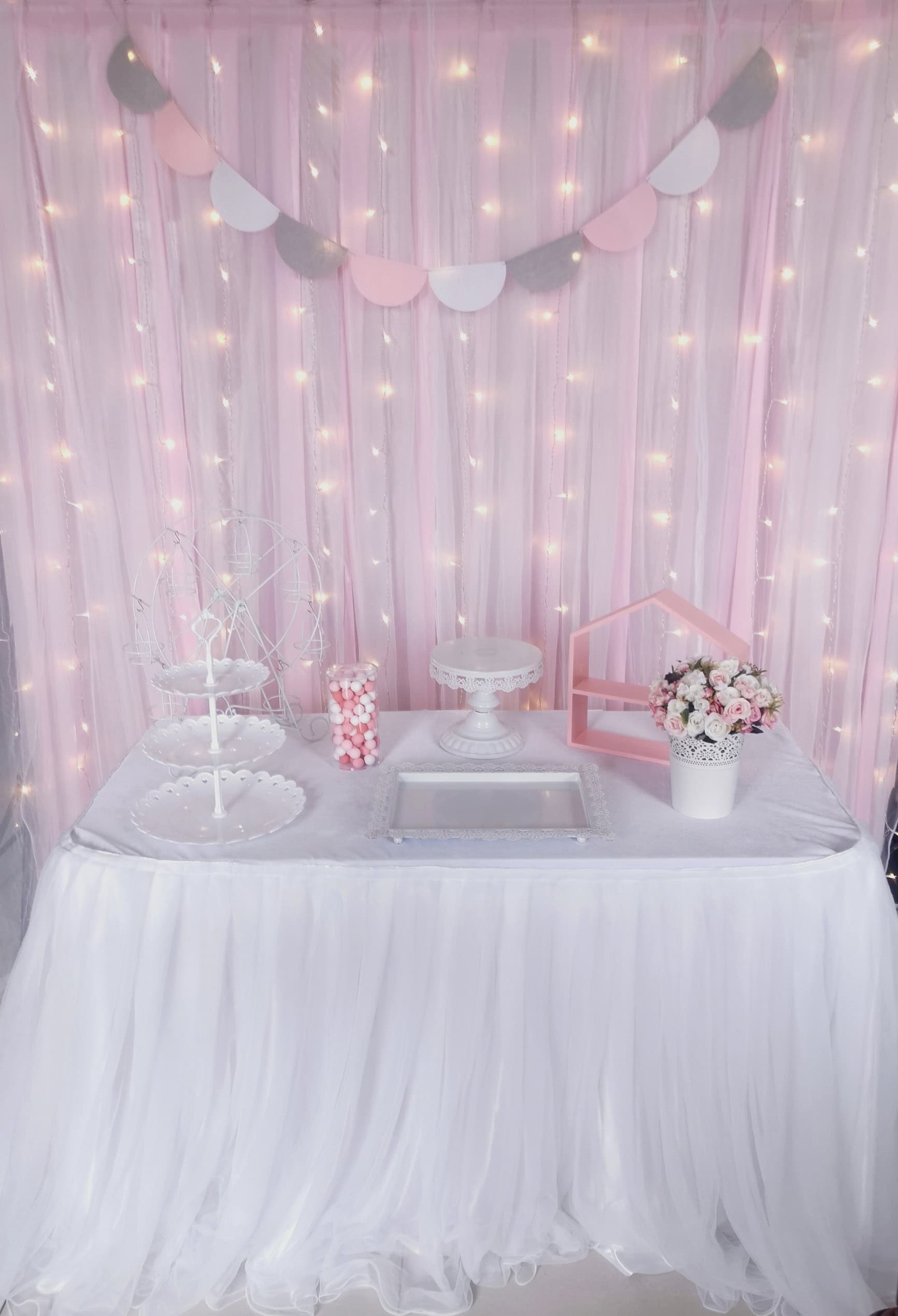 Pink Backdrop Set With Dessert Table Decorations (Design 2)