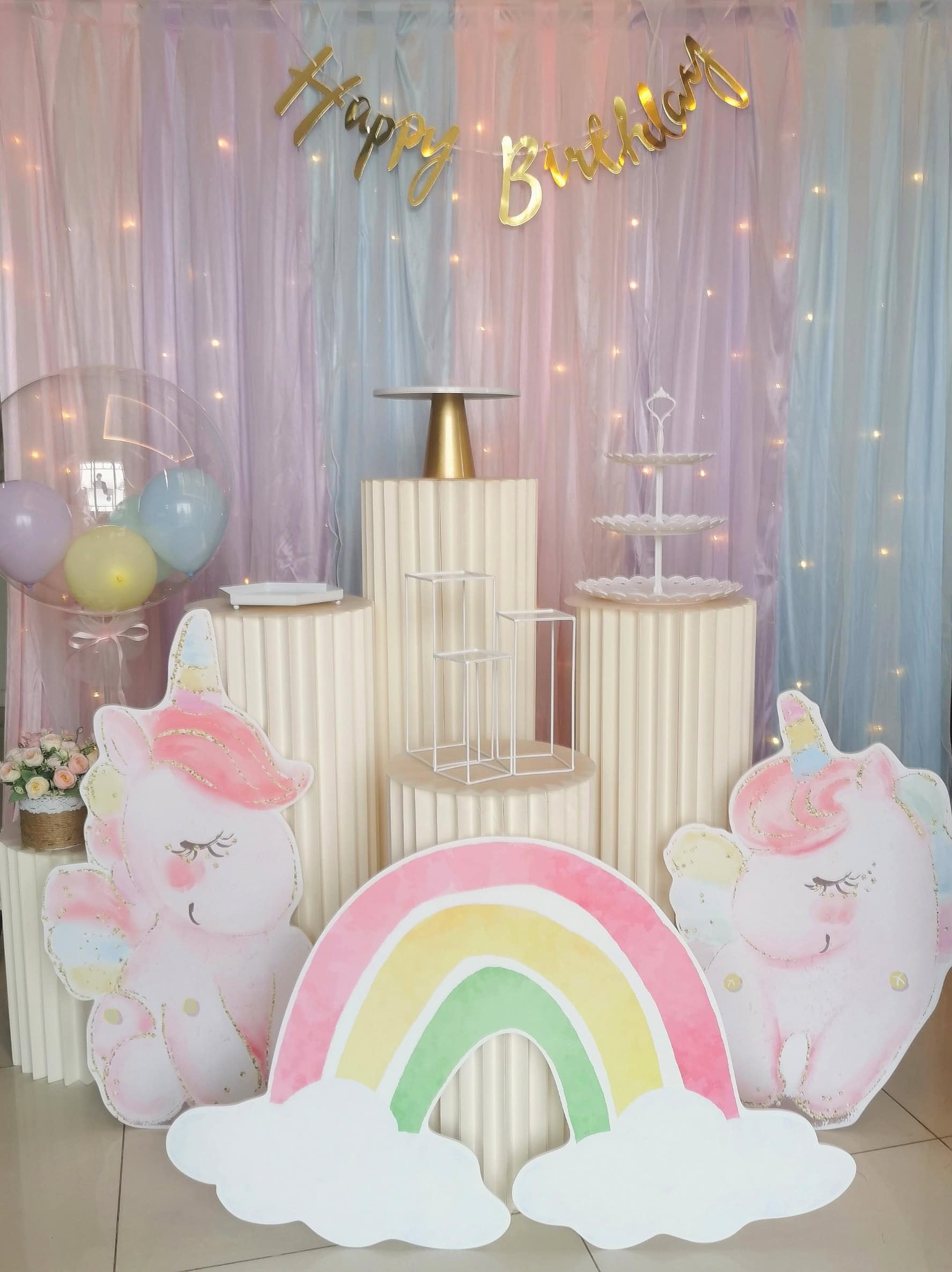 Rainbow Backdrop Set With Unicorn Theme Dessert Table Decorations